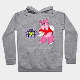 Hippo at Tennis with Tennis racket Hoodie